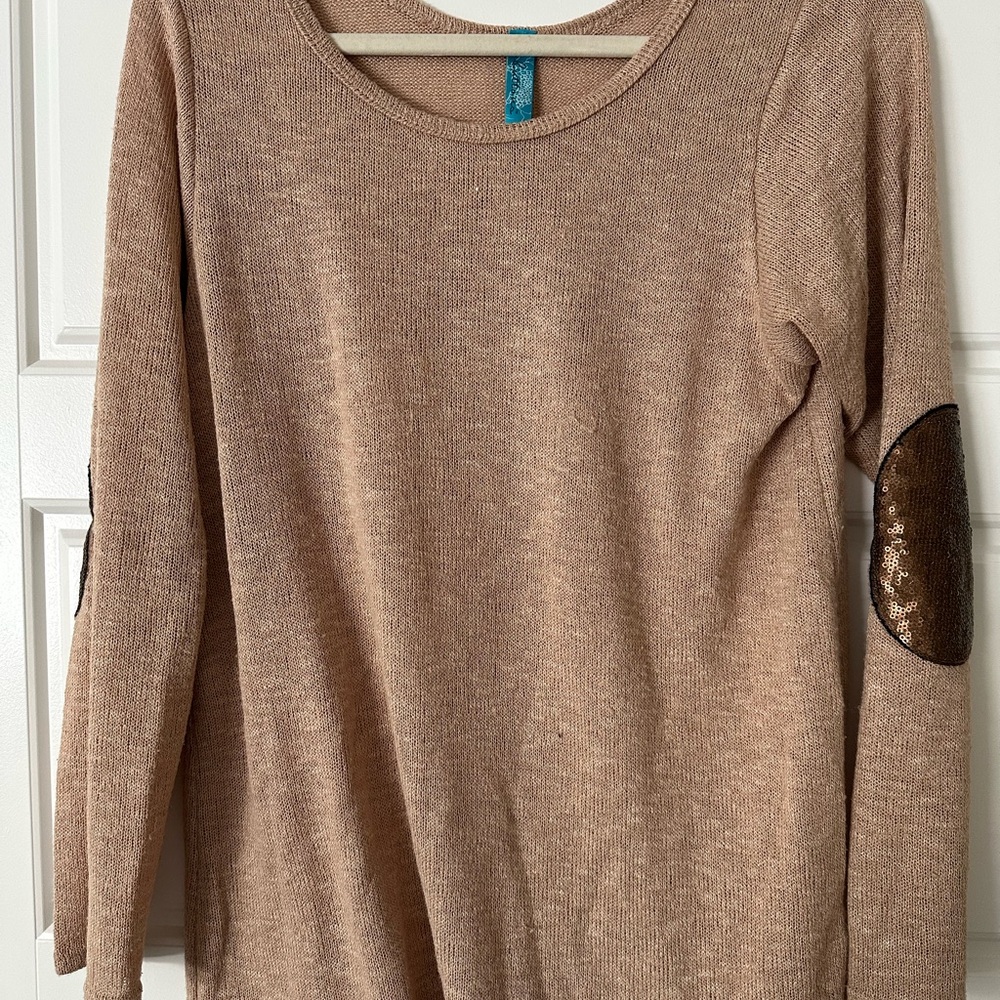 Beige Knit Sweater with Elbow Patches